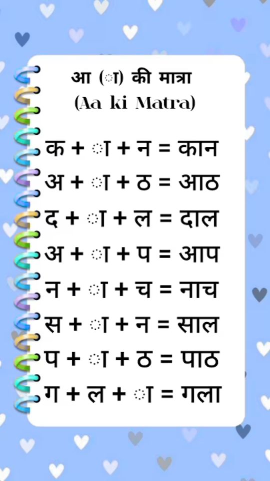 Aa ki matra wale shabd